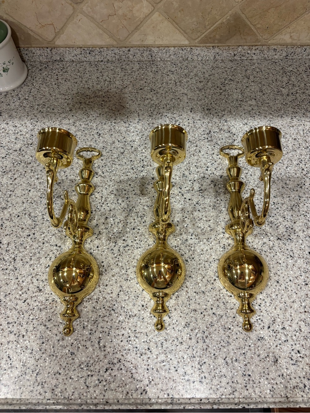 Set of 3 BALDWIN BRASS WALL SCONCE CANDLE HOLDERS W/ GLASS HURRICANE SHADES - Picture 3 of 11